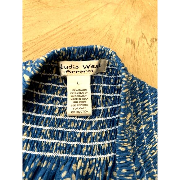 Boho smocked tunic fairycore cottage coquette Fringe Festival blue flowy gypsy L - Picture 6 of 10